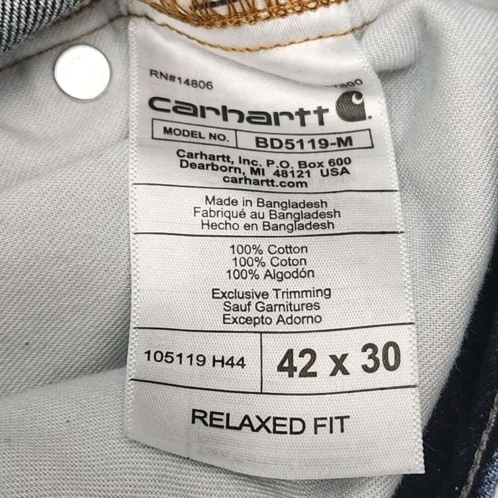 Carhartt Jeans Men Size 42 x 30 Relaxed Fit Dark Wash Cotton Blue Denim BD5119